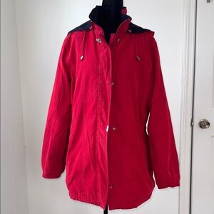 London Fog Long Red Trench Coat | Removable Hood | Women’s L | Lined